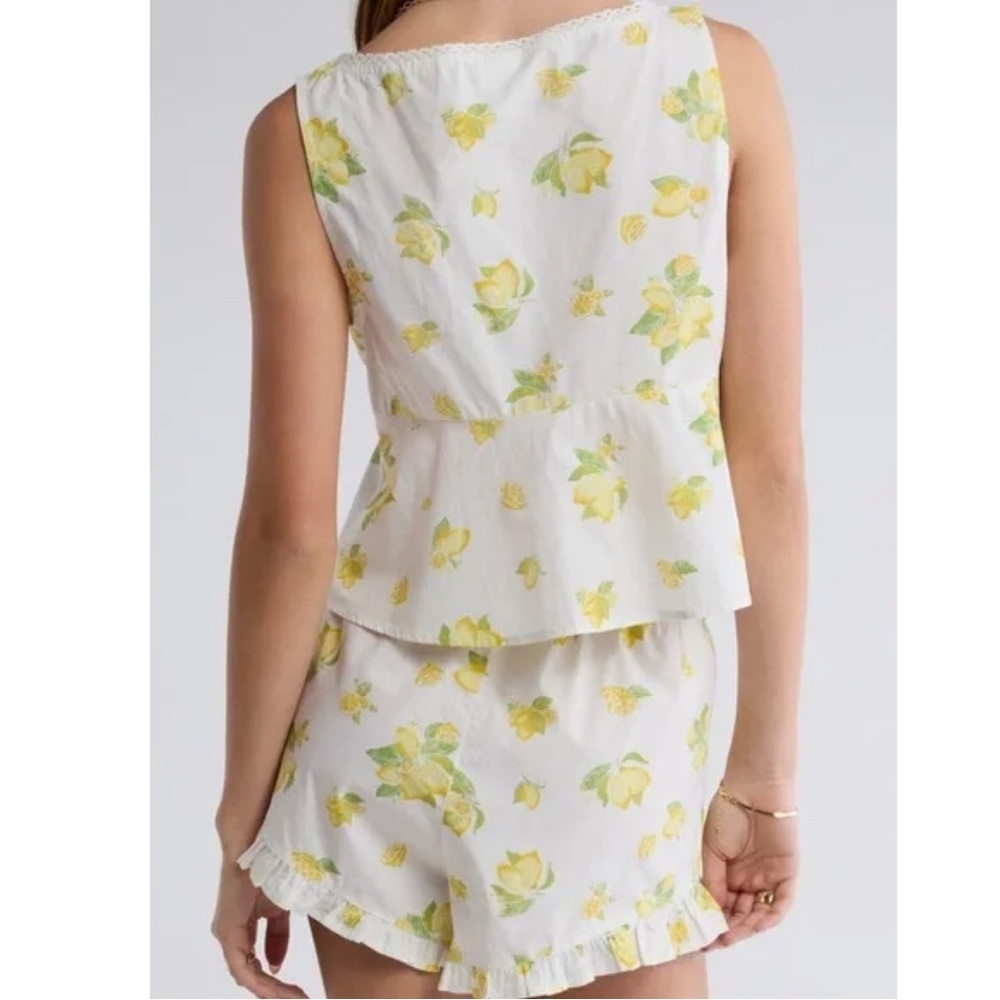 NEW Abound Lemon Print Tie Front Tank Top White & Yellow - Picture 2 of 4